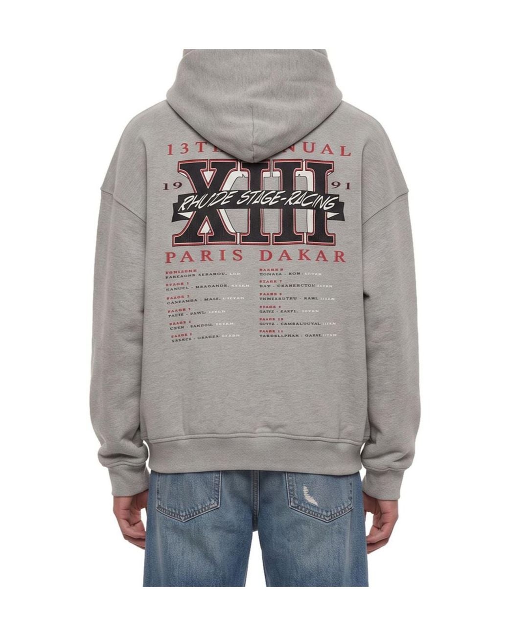 Rhude Gray Logo Printed Long-Sleeved Hoodie for men