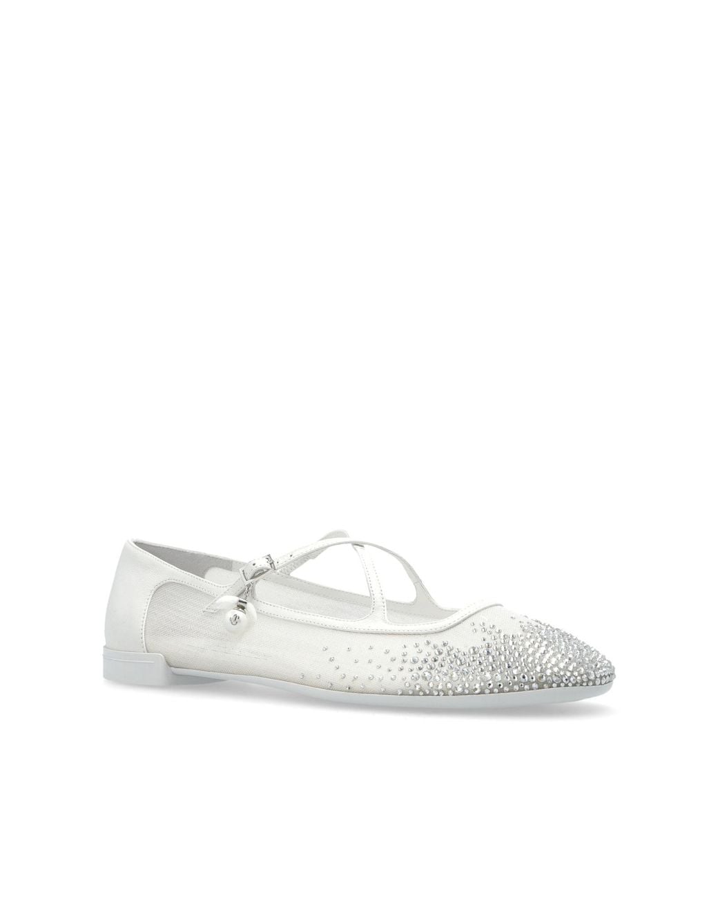 Jimmy Choo White Eleri Embellished Ballerina Shoes