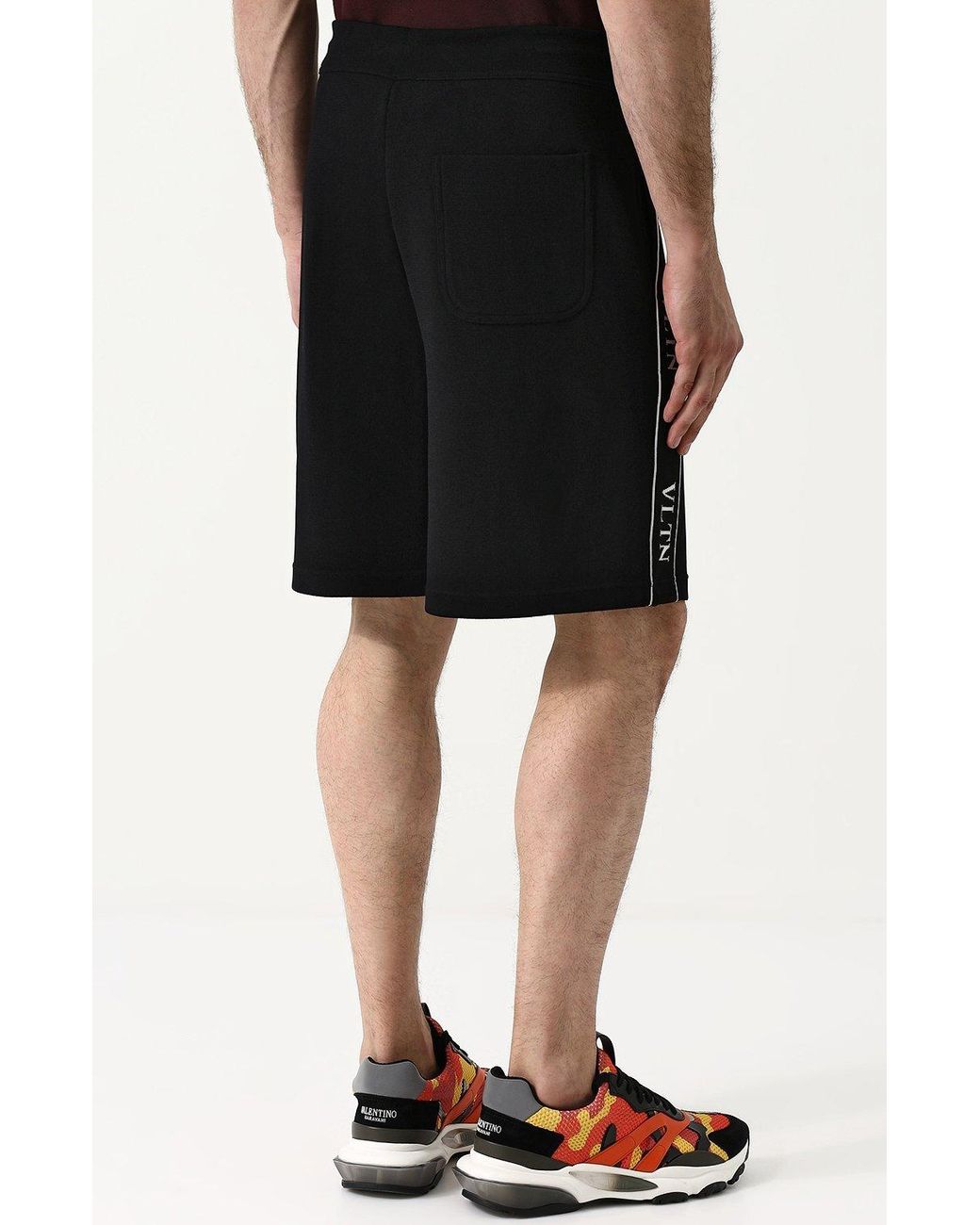 Valentino Black Vltn Side Striped Sports Shorts for men