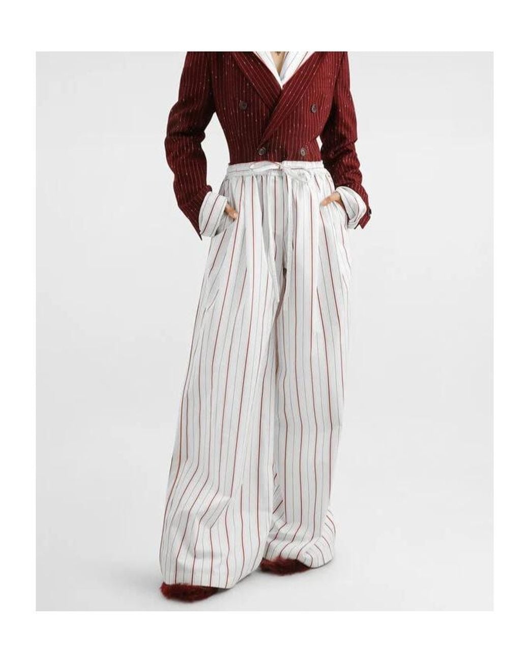 Dolce & Gabbana White Striped Wide-Leg Pants