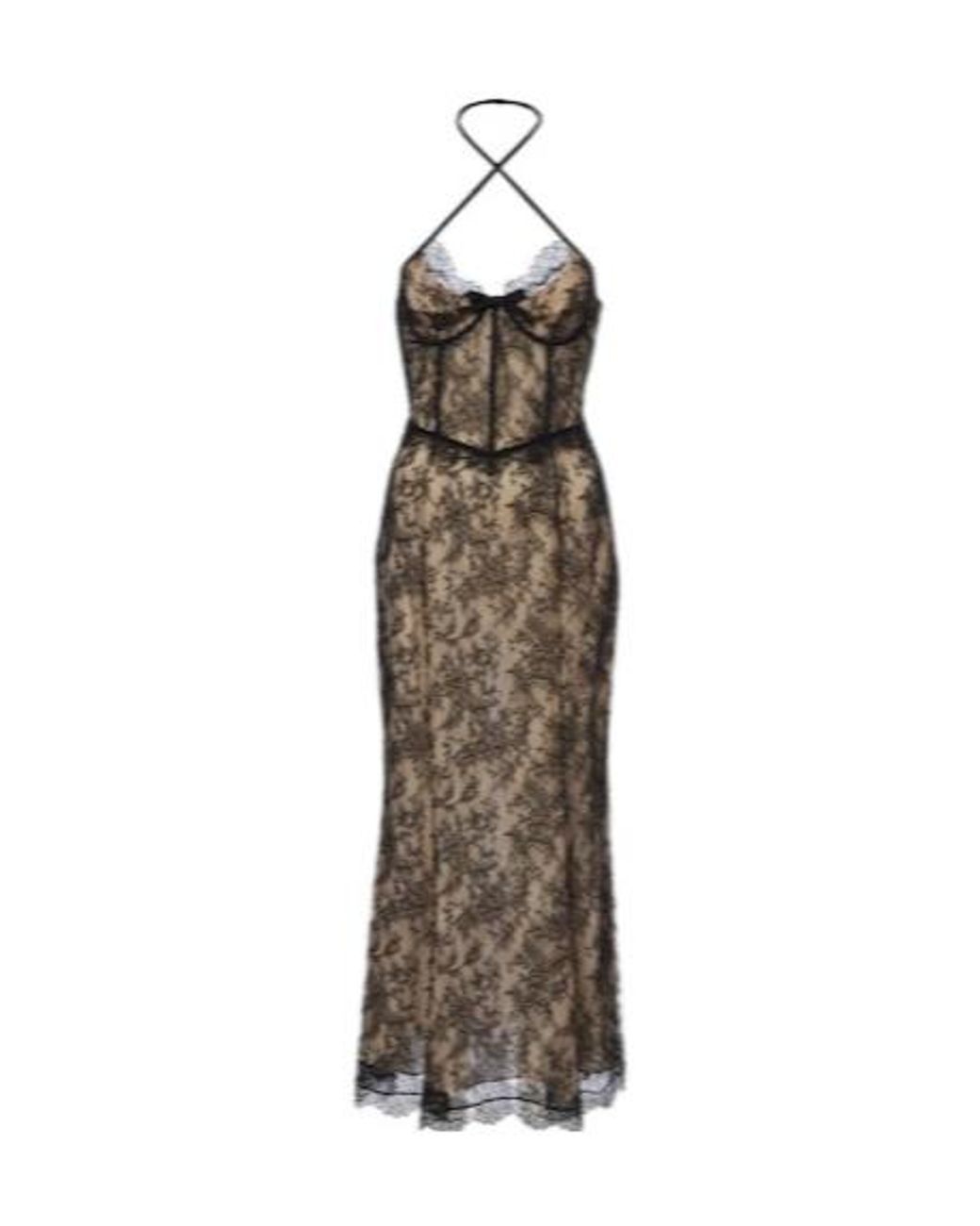 Alessandra Rich Natural Exquisite Lace Slip Dress