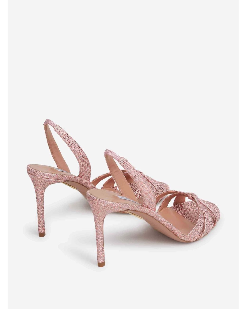 Aquazzura Pink Woven-Texture Crossover-Strap Pumps