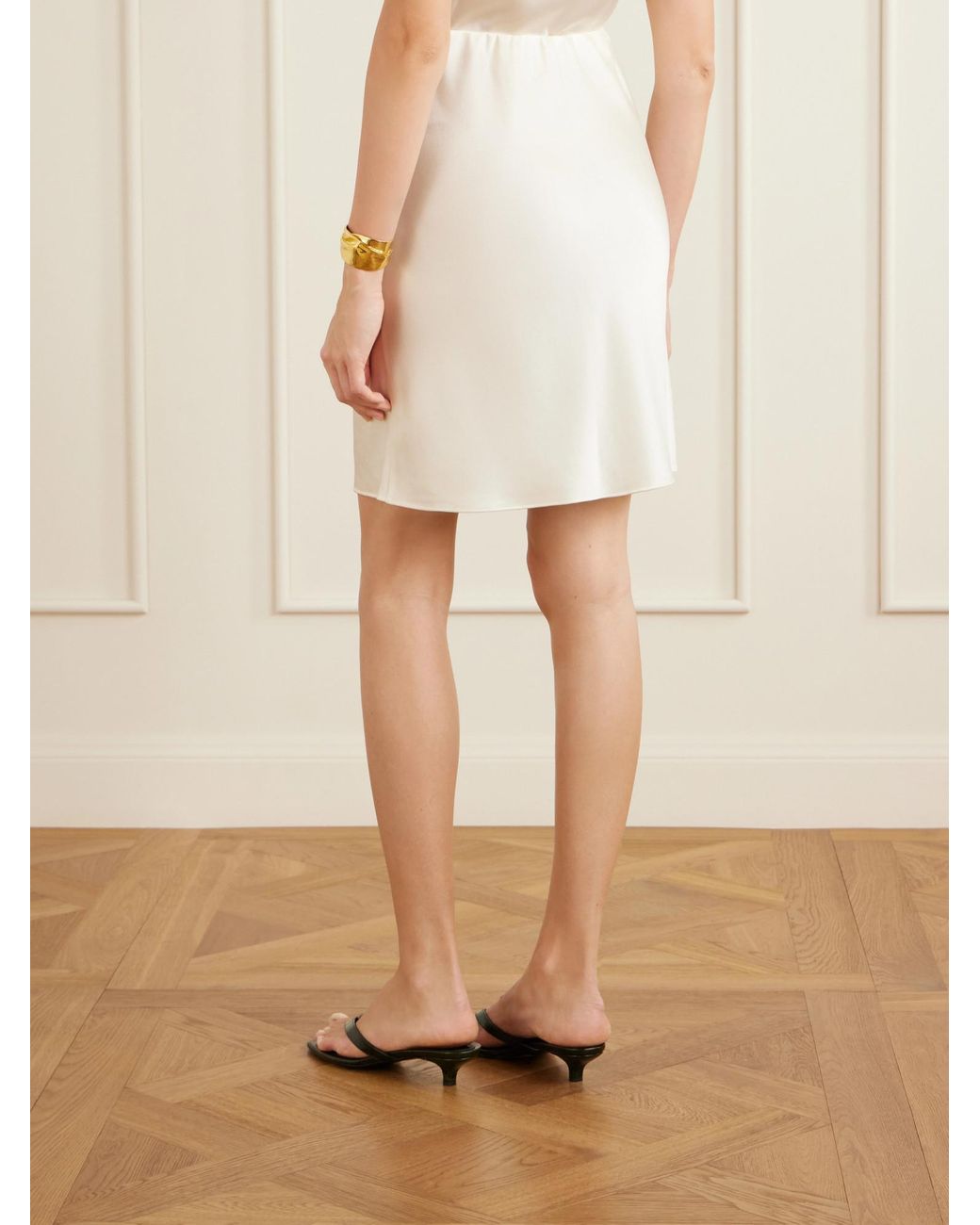 Leset White Barb Satin Midi Skirt