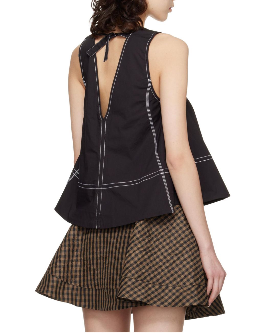 Ganni Black A-Line V-Neck Sleeveless Top
