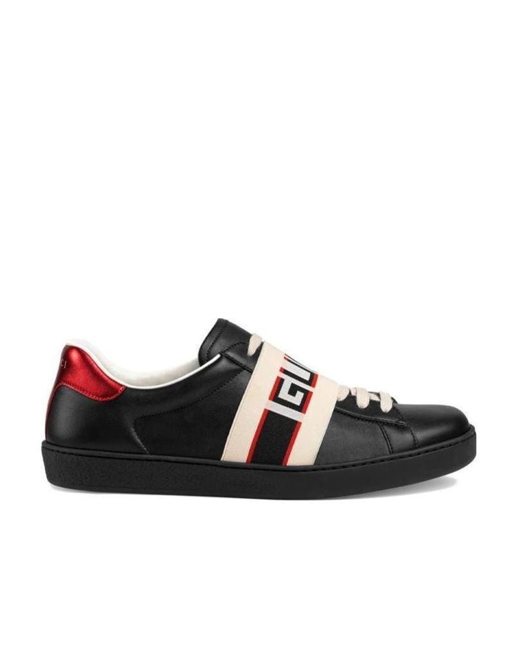 Gucci Black 523469 Ace Shoes Calf-skin Leather Casual Sneakers (GGM1715) for men