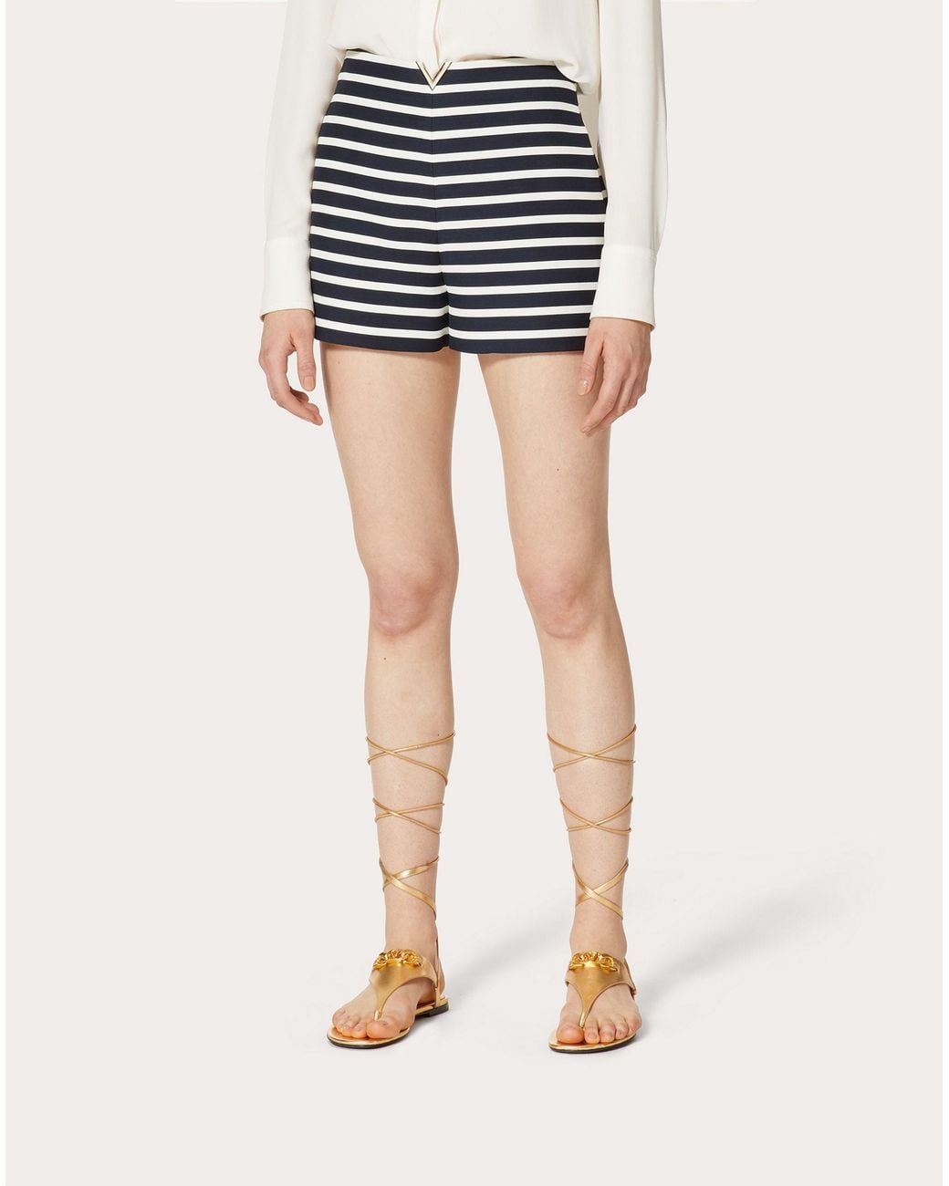 Valentino Blue Striped V-Logo Tailored Shorts