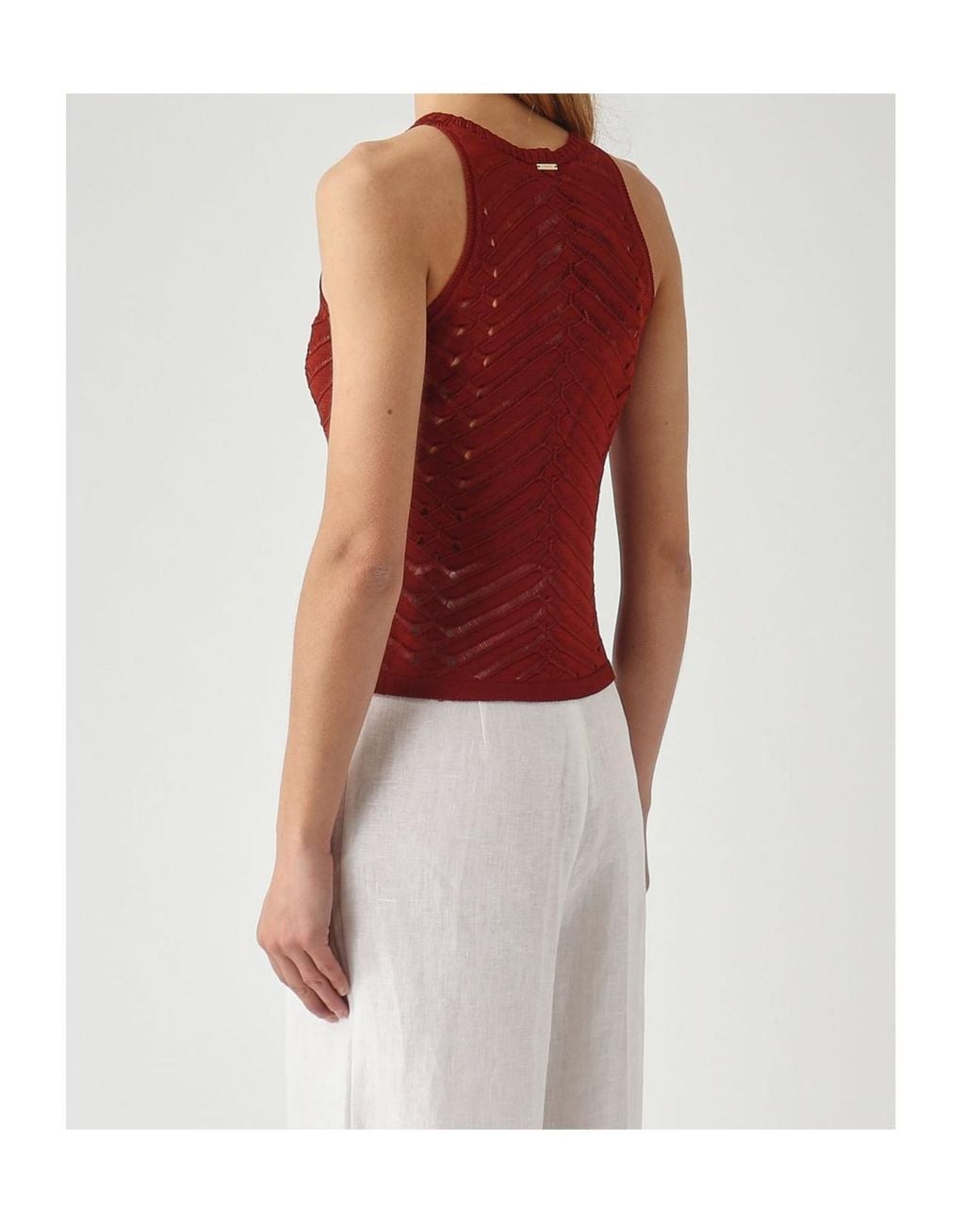 Twinset Red Openwork Halterneck Knitted Top