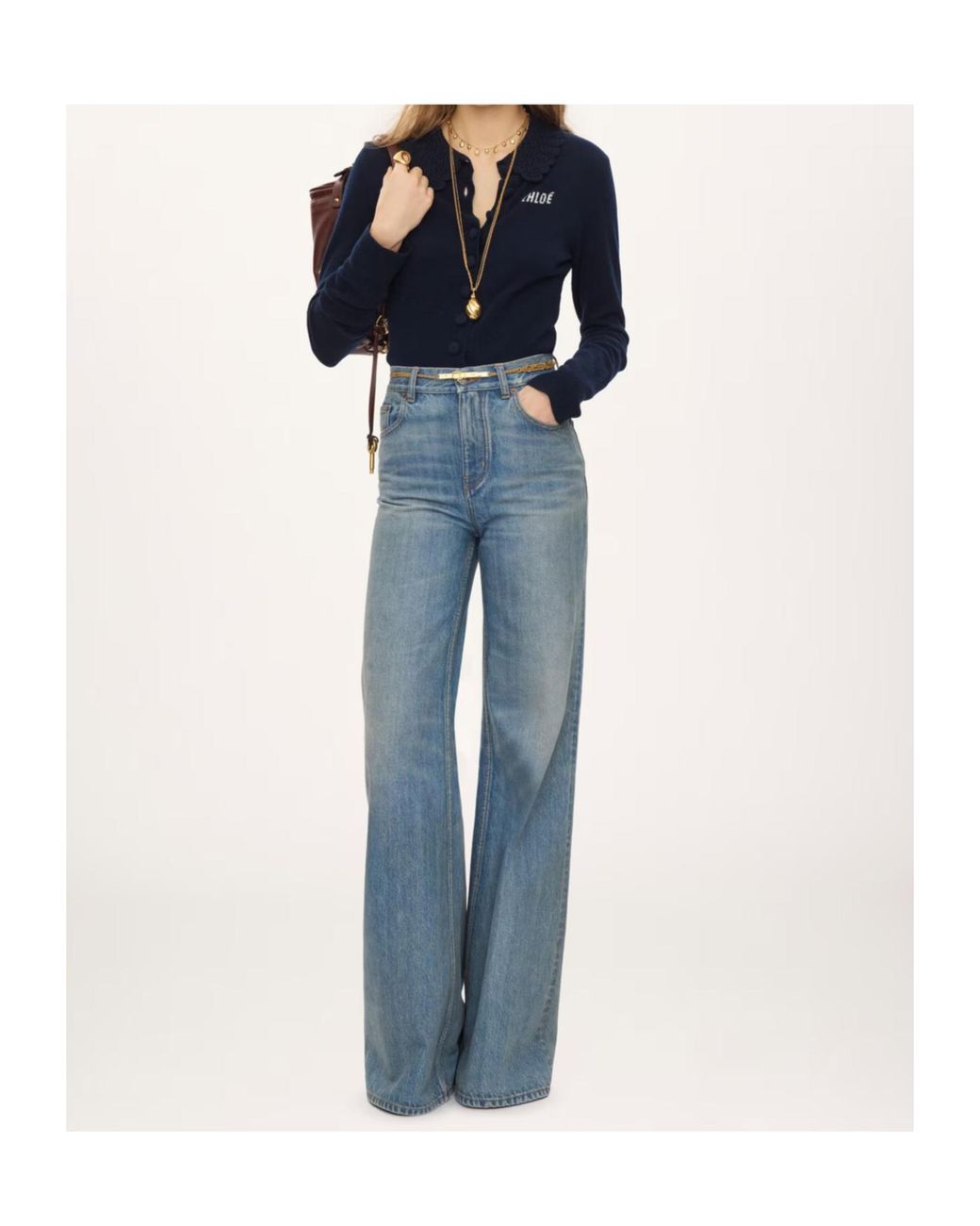 Chloé Blue Chloé Crocheted Collar Button-Up Cardigan