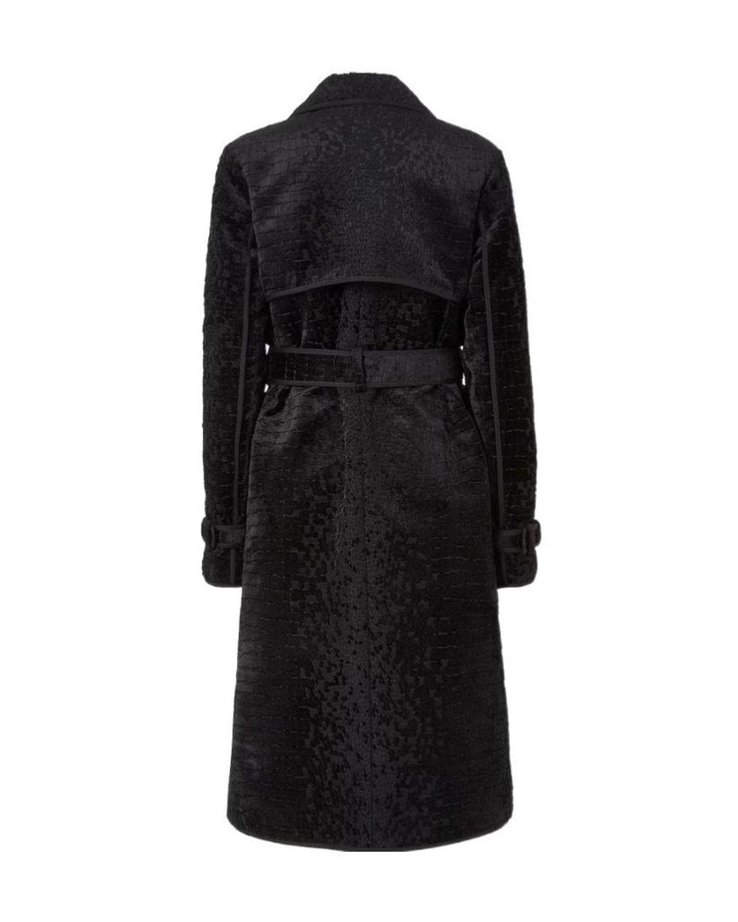 Fendi Black Double Breasted Belted Velvet Coat