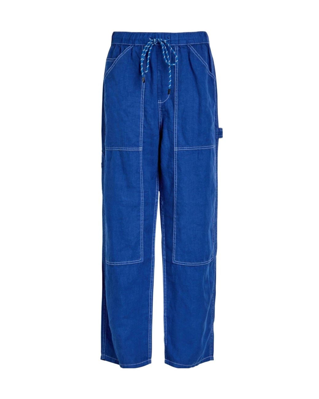 Rag & Bone Blue Loose Straight-Leg Linen Pants