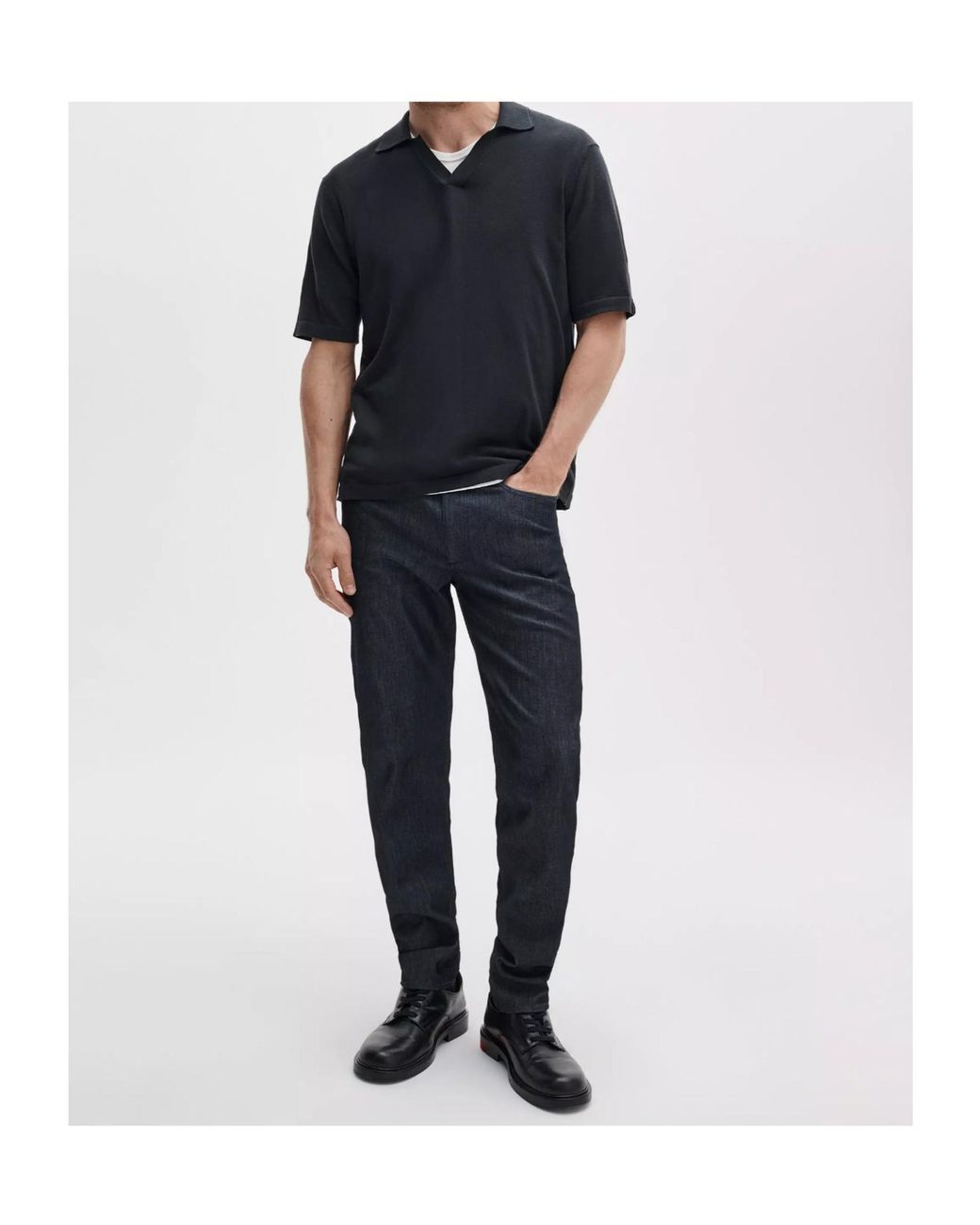 Rag & Bone Black Fine-Knit Short-Sleeved Polo Shirt for men