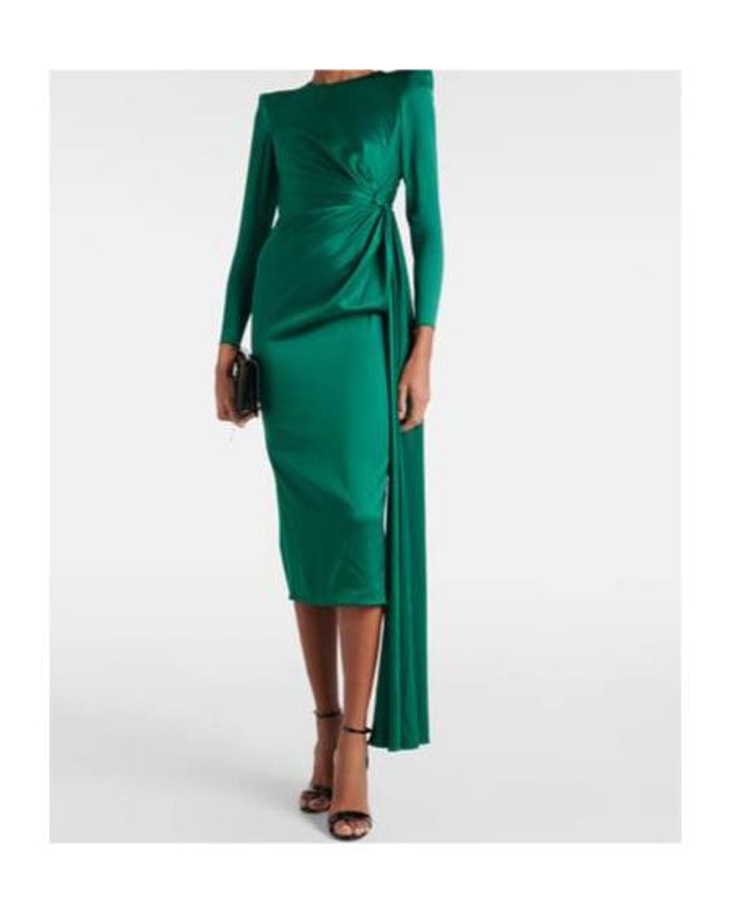 Alex Perry Green Draped Satin Crepe Midi Dress