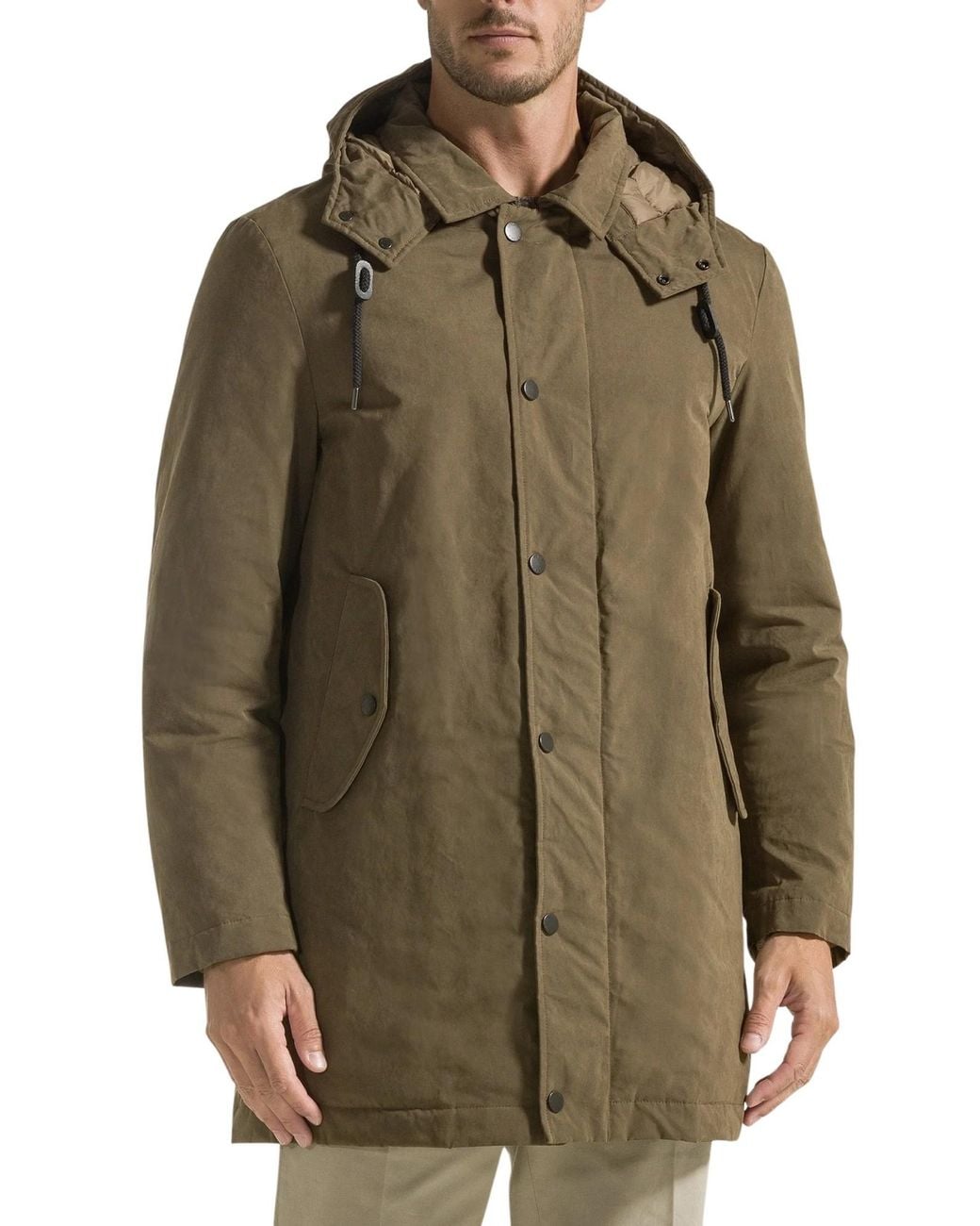 Seventy Green Hooded Snap-Button Jacket for men