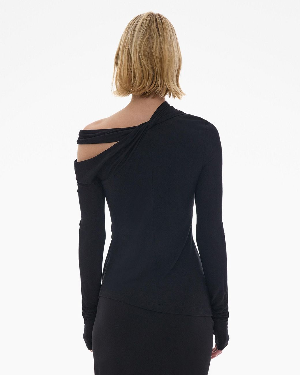 Helmut Lang Black Cold Shoulder Twist Detailed Top
