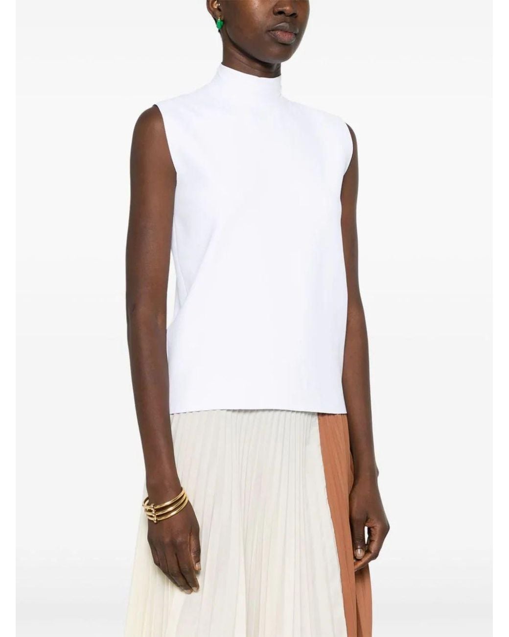 Plan C White Fine-Knit Mock-Neck Top