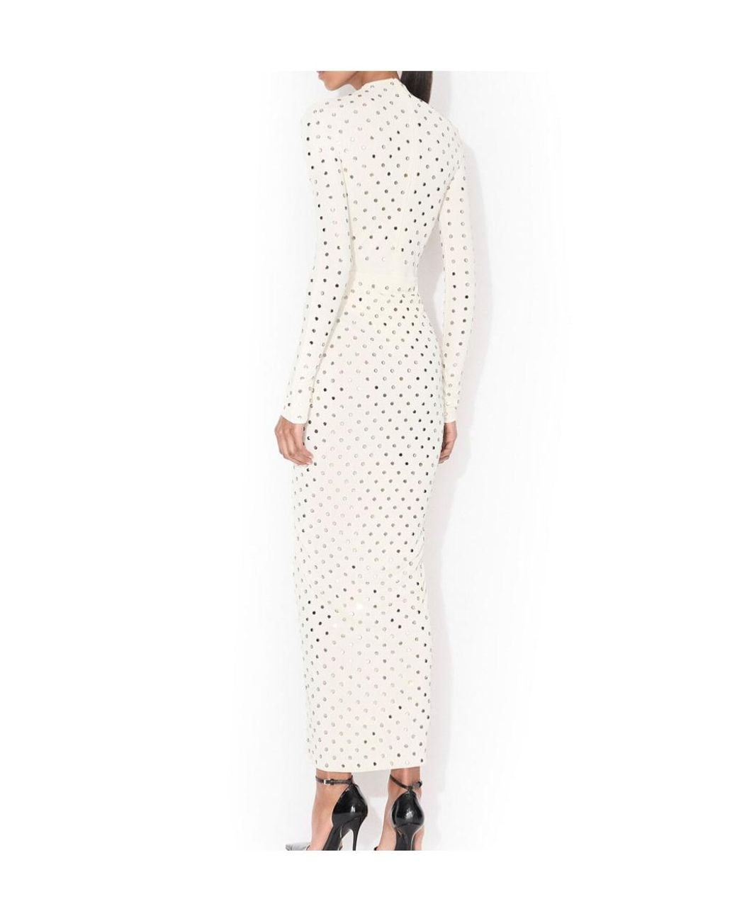 Alaïa White Alaã¯A Ivory Draped Jersey Rhinestone-Embellished Long Dress