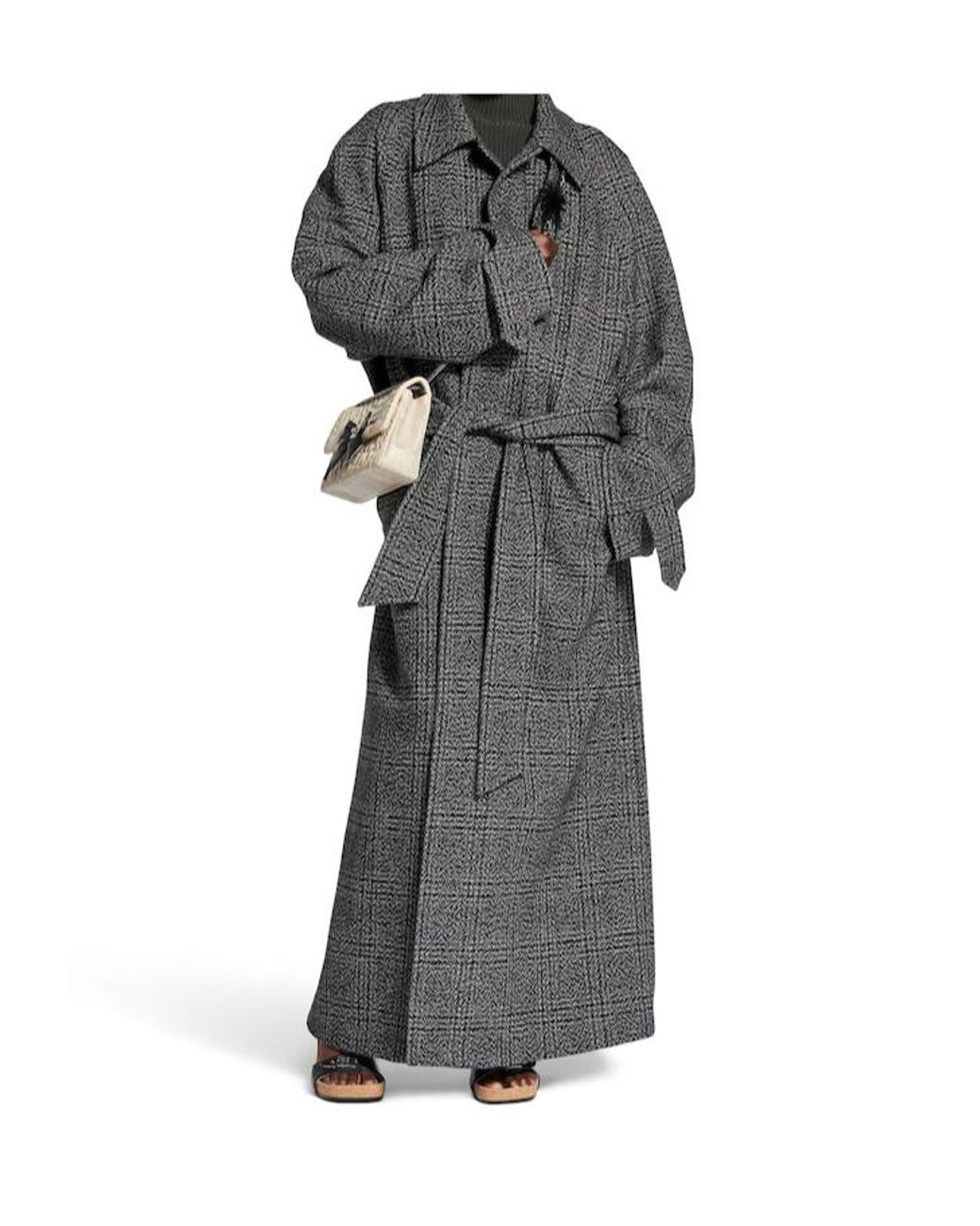 Balenciaga Gray Vintage Checked Belted Coat for men