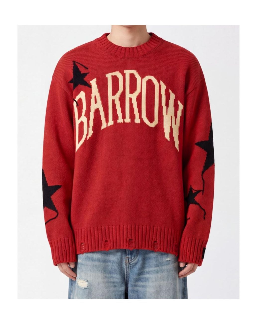 Barrow Red Star Intarsia Crewneck Knit Sweater for men