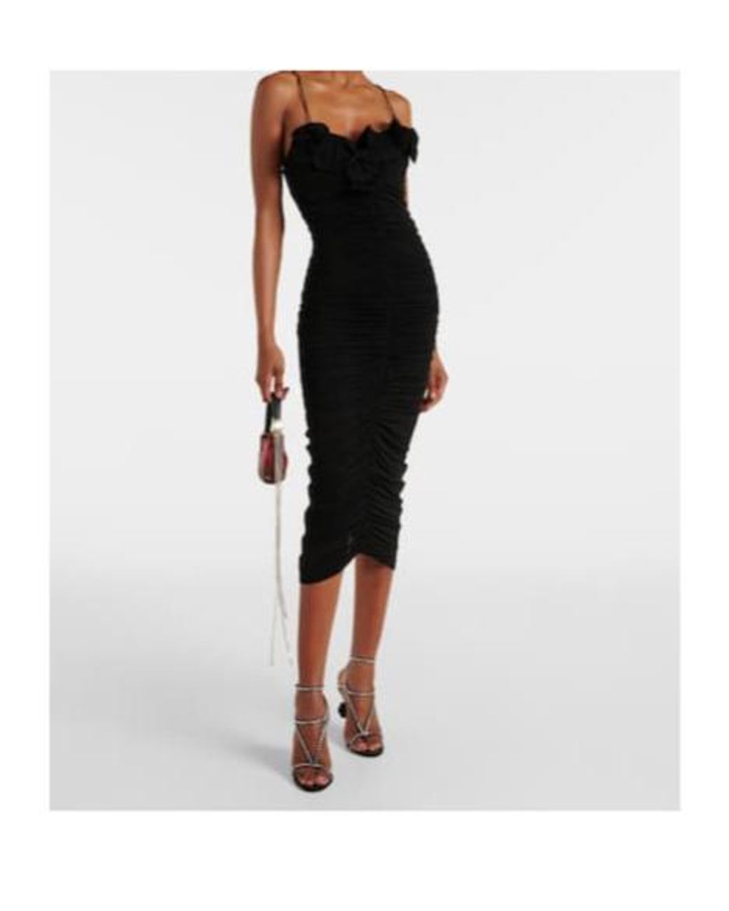 Magda Butrym Black Ruffled Ruched Jersey Midi Dress