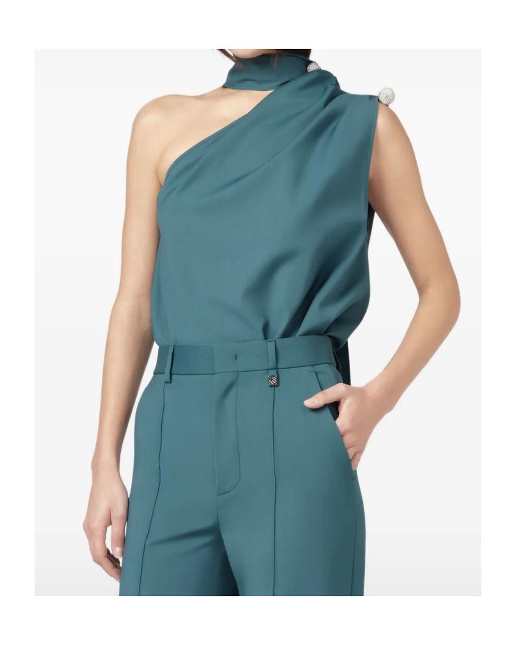 GIUSEPPE DI MORABITO Blue Draped One-Shoulder Top