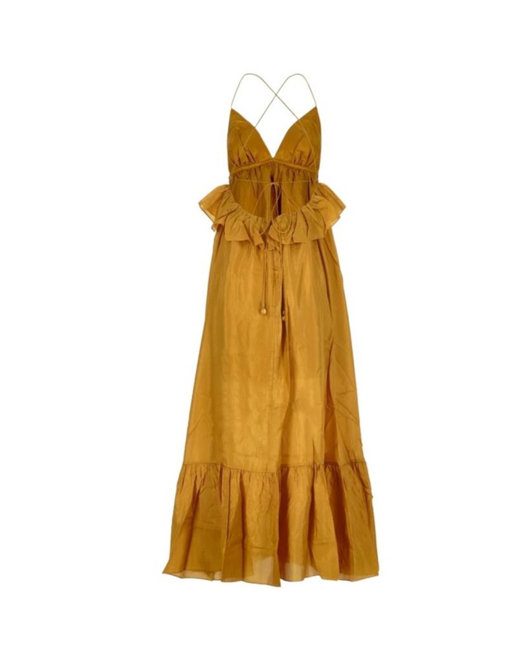 Zimmermann Yellow Rhiannon Ruffle Satin Maxi Dress
