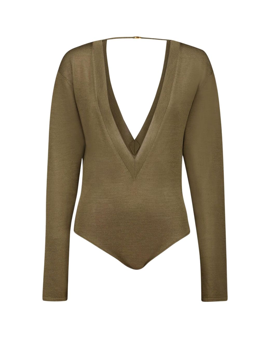Saint Laurent Green Long-Sleeved V-Neck Jumpsuit