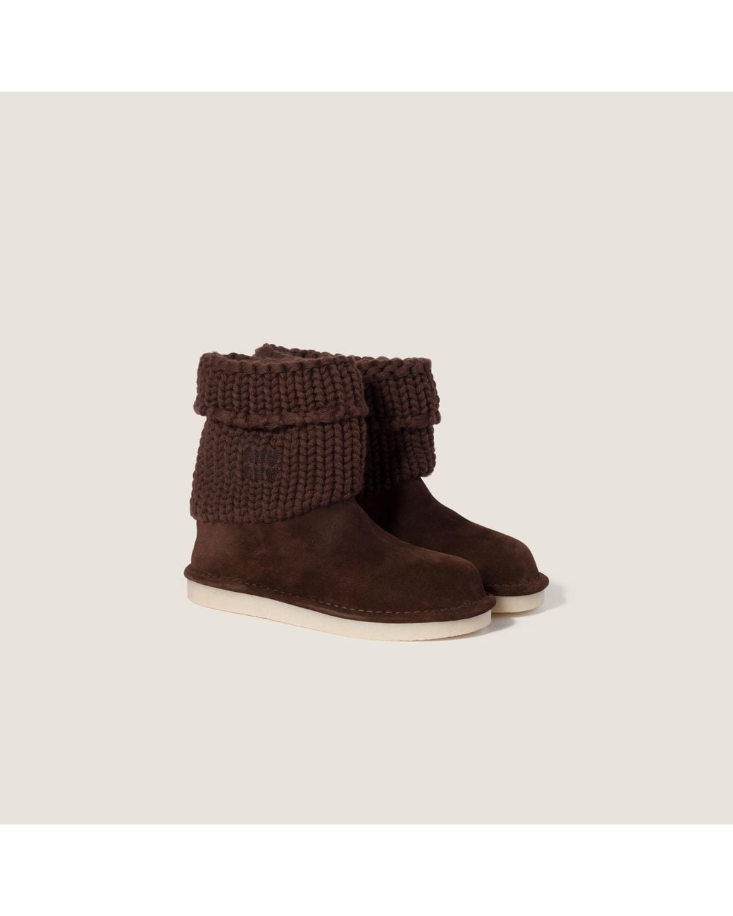 Miu Miu Brown Suede And Knit Booties