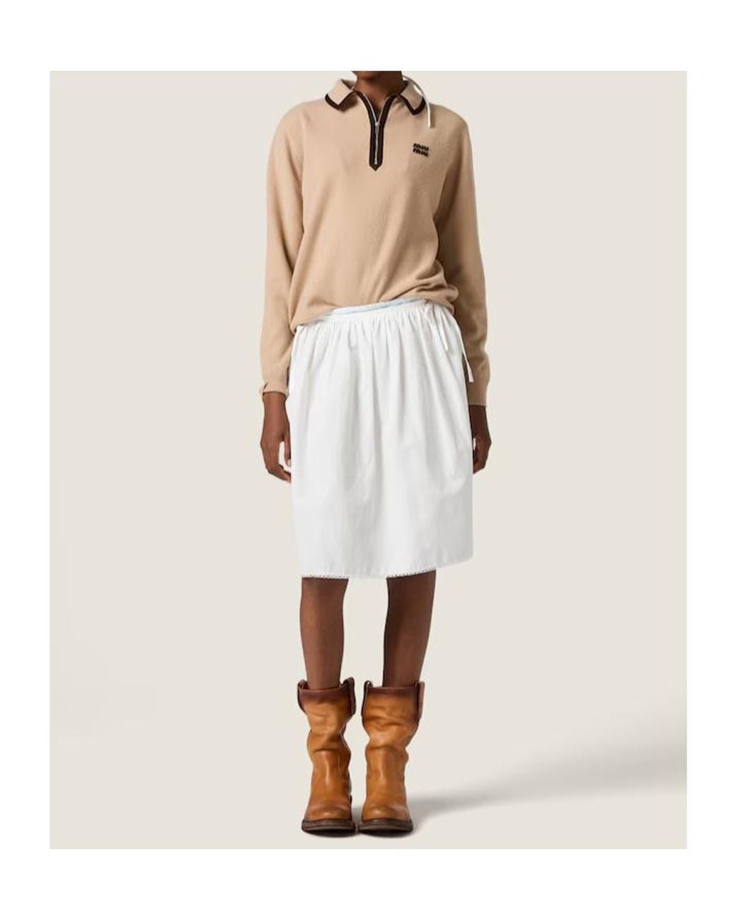 Miu Miu Natural Wool And Cashmere Polo Sweater