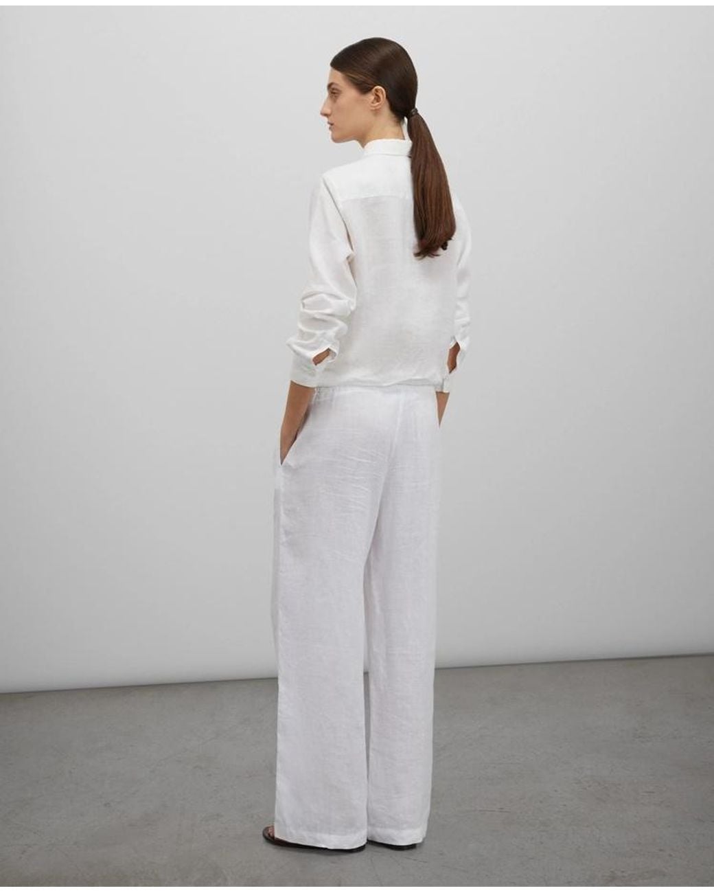 Aspesi White Pleated Wide-Leg Trousers
