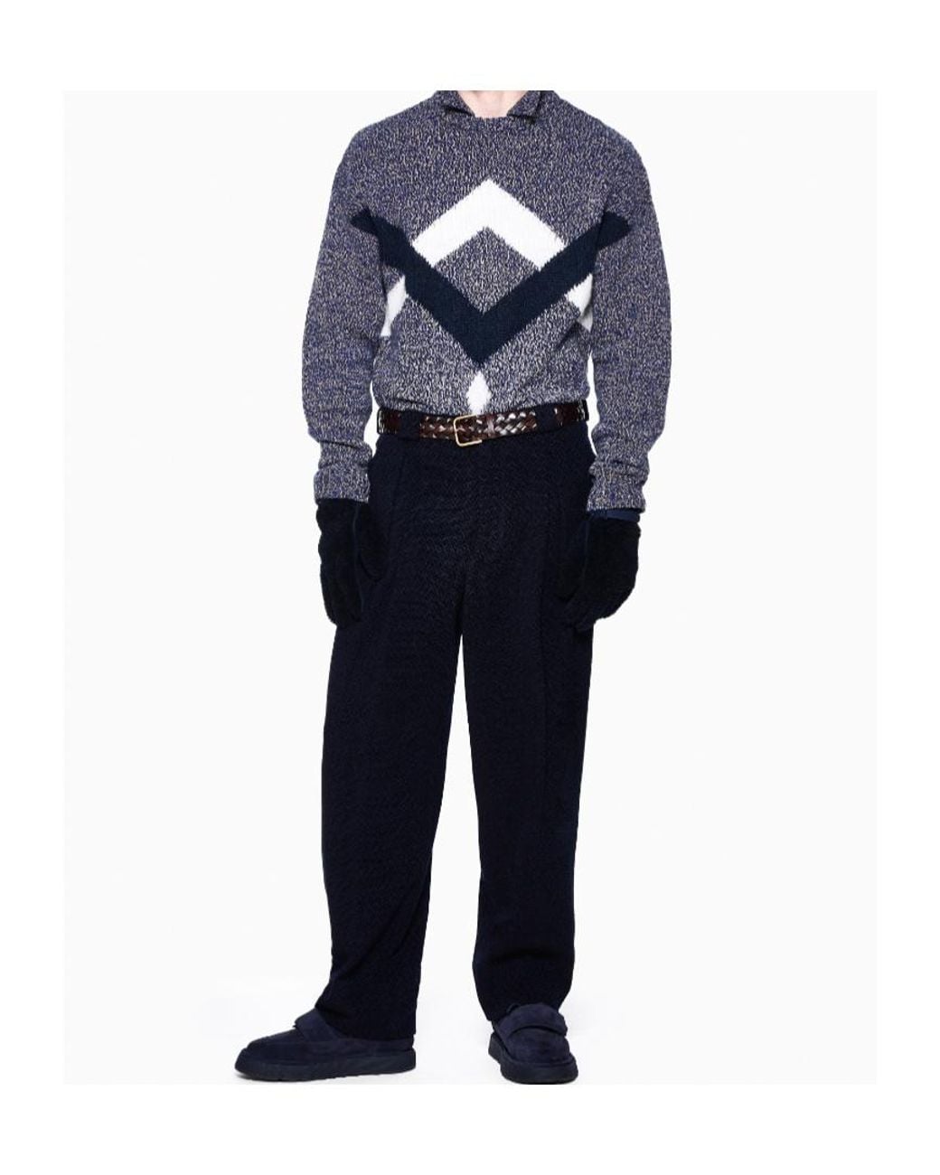 Giorgio Armani Blue Chevron Knit Sweater for men