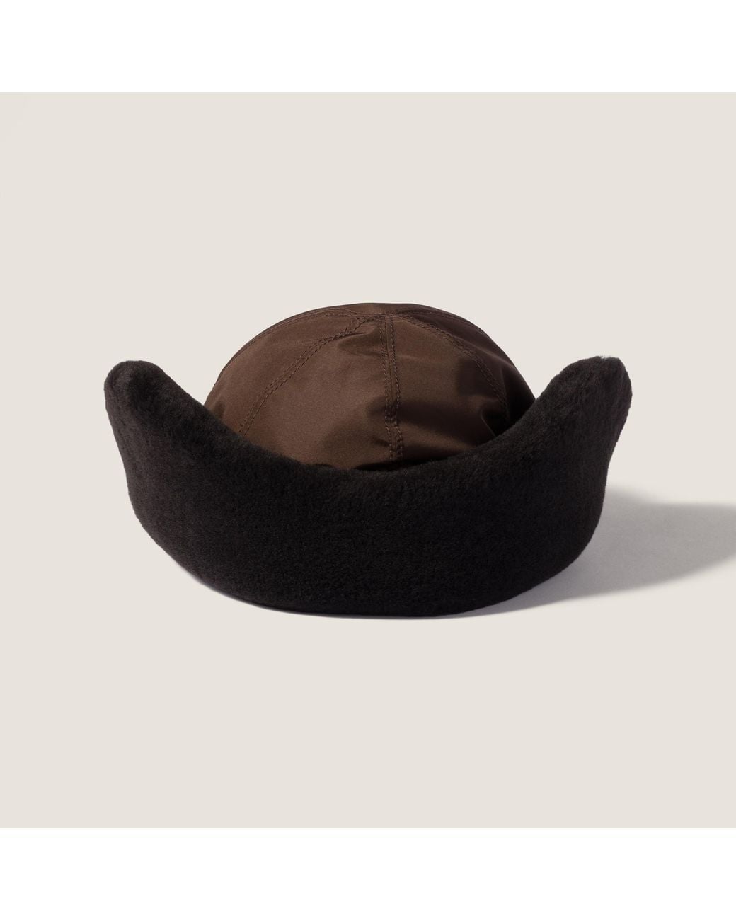 Miu Miu Brown Technical Fabric And Shearling Cap