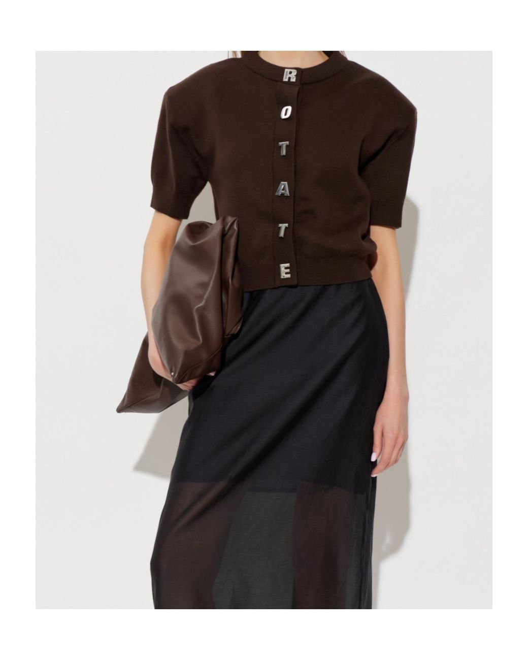 ROTATE BIRGER CHRISTENSEN Brown Logo Button Short-Sleeve Cardigan