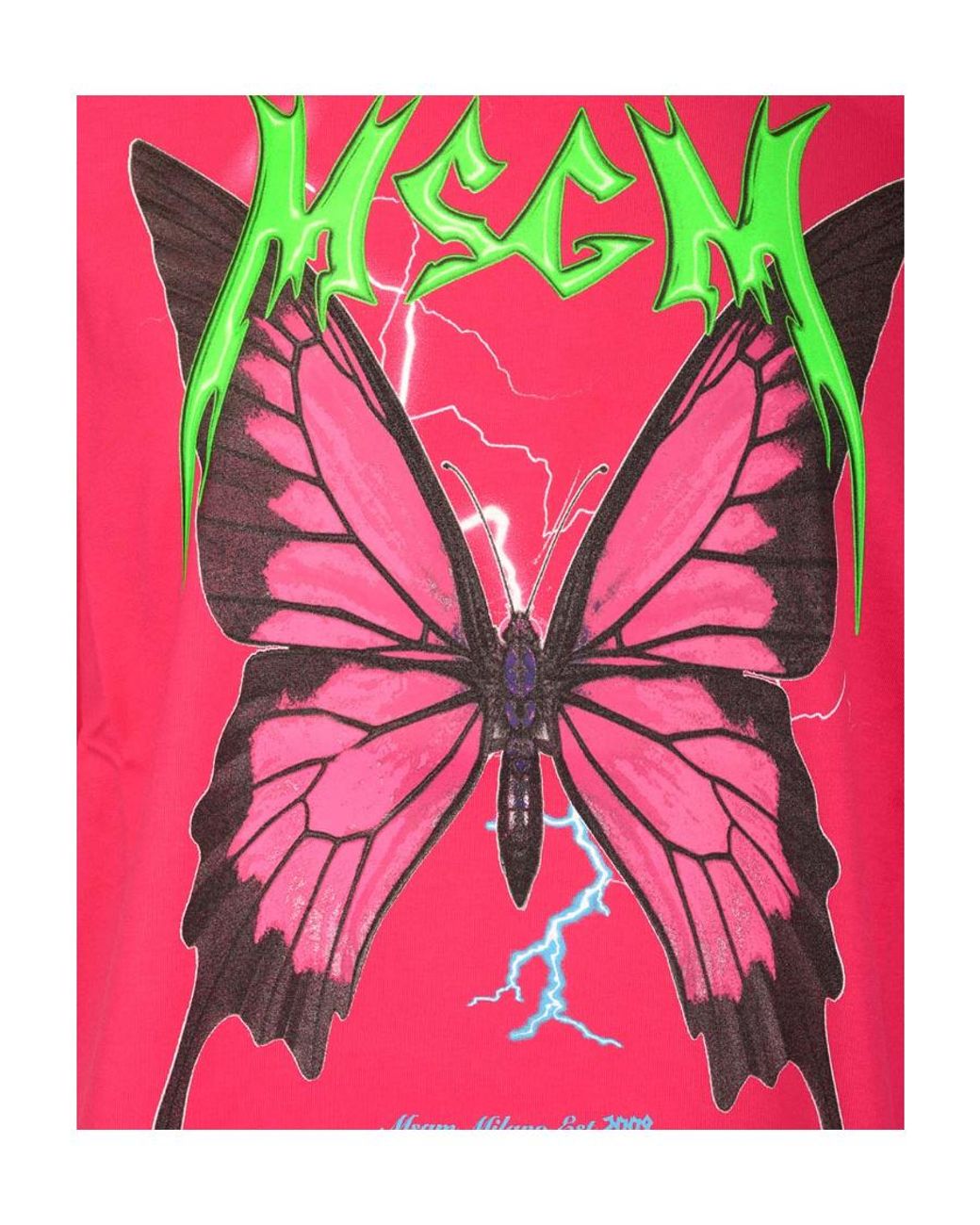 MSGM Pink Butterfly Printed Big Profile T-Shirt