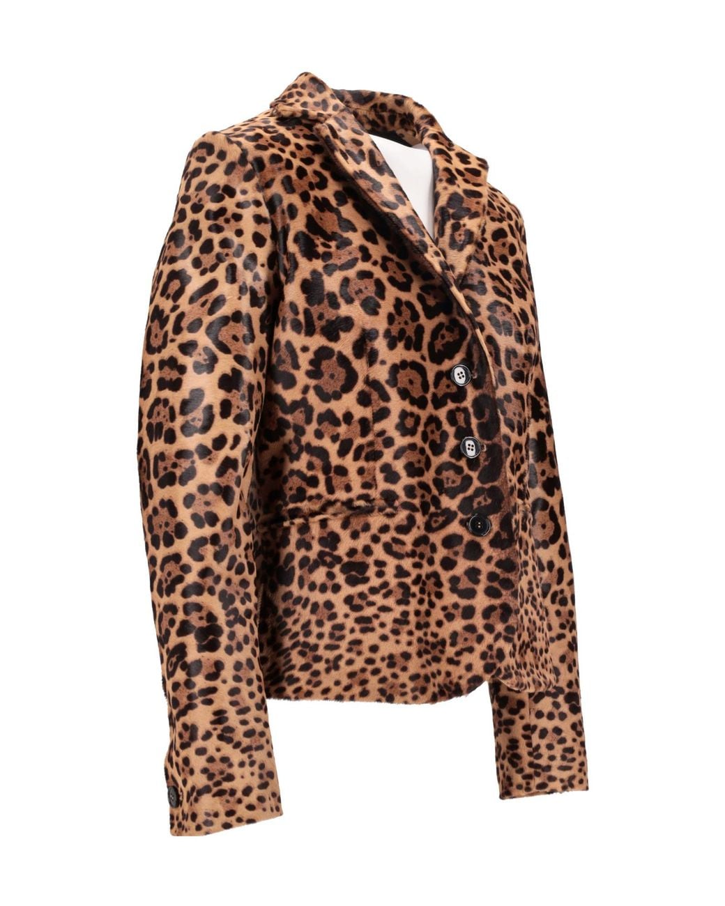 Lela Rose Brown Long-Sleeved Leopard-Print Leather Jacket