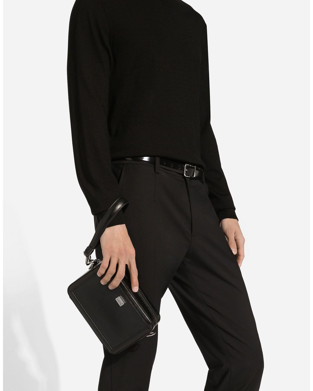 Dolce & Gabbana Black Logo Plaque Zipped Mini Messenger Bag for men