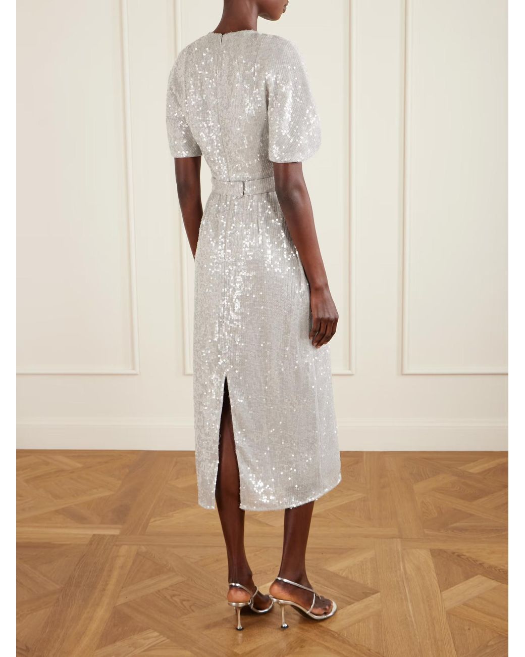 Erdem White Embellished Sequined Chiffon Midi Dress