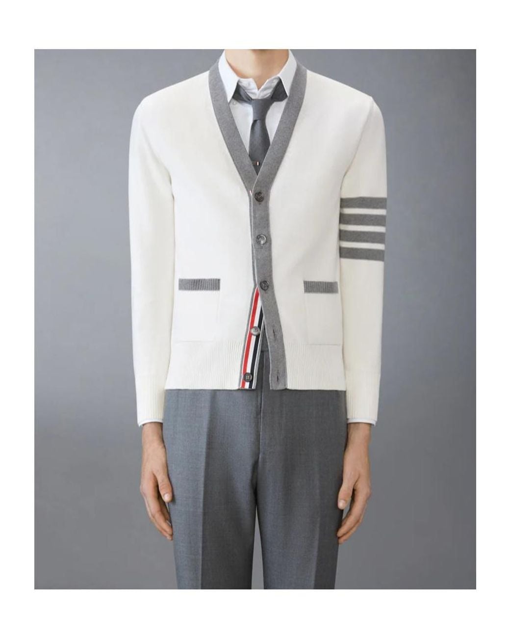 Thom Browne Gray V-Neck Knitted Cardigan for men