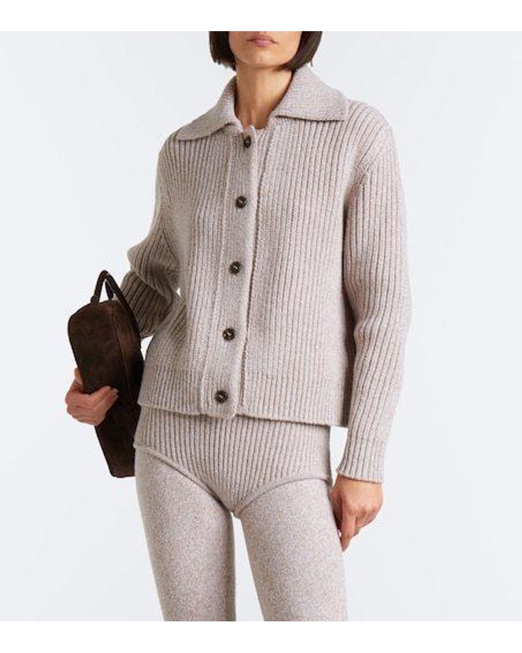 Magda Butrym Natural Ribbed-Knit Wool Cardigan