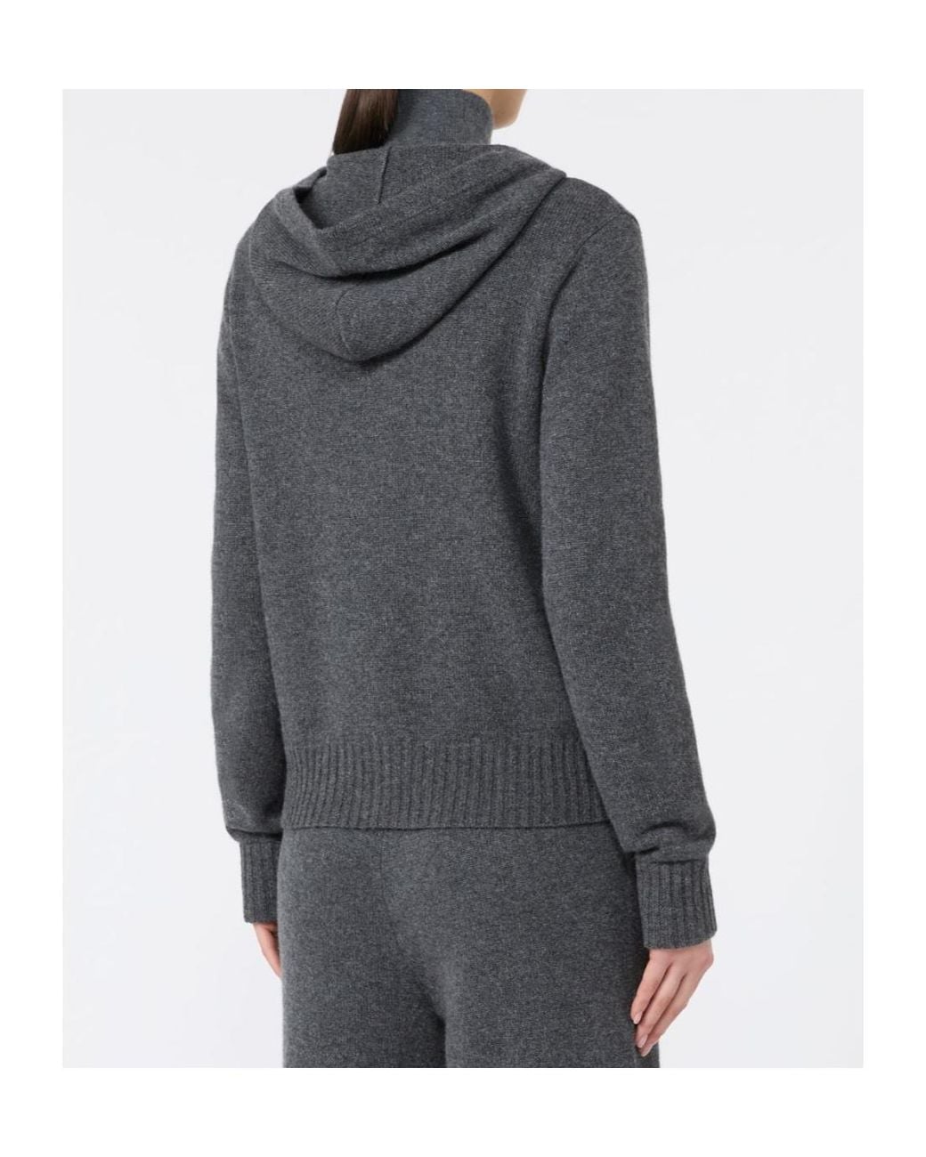 Max Mara Gray Cashmere Hooded Zip-Up Cardigan