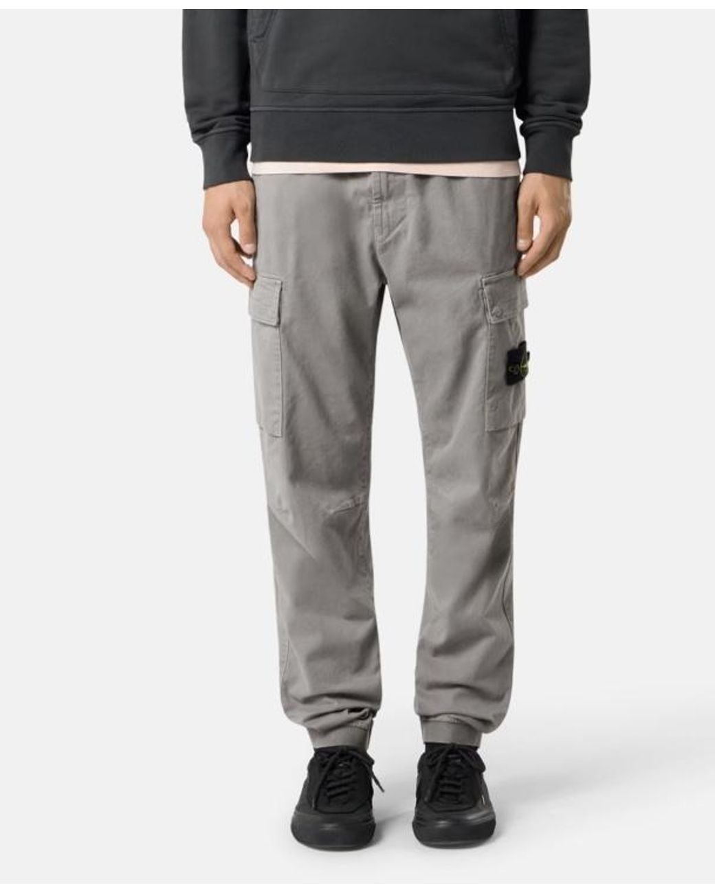 Stone Island Gray Logo Patch Straight-Leg Trousers for men