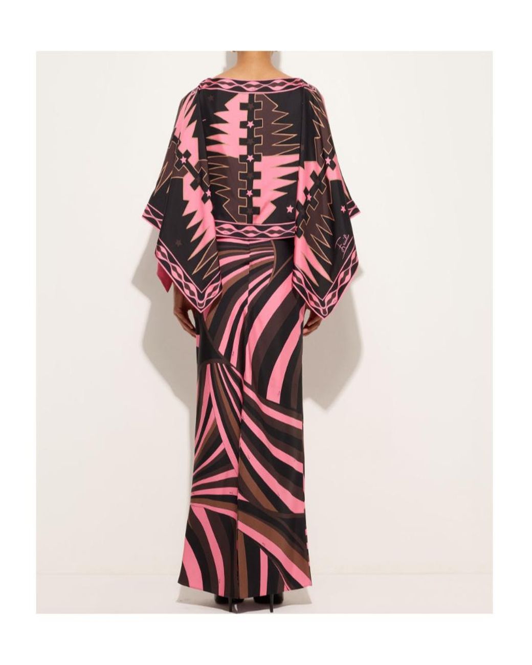 Emilio Pucci Red Iride Print Silk Dress With Cape