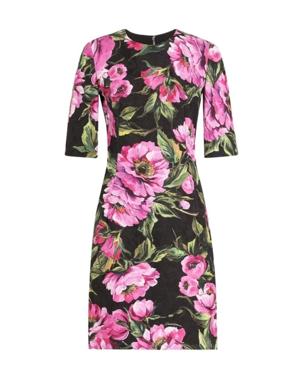Dolce & Gabbana Pink Floral Printed Short-Sleeved Dress