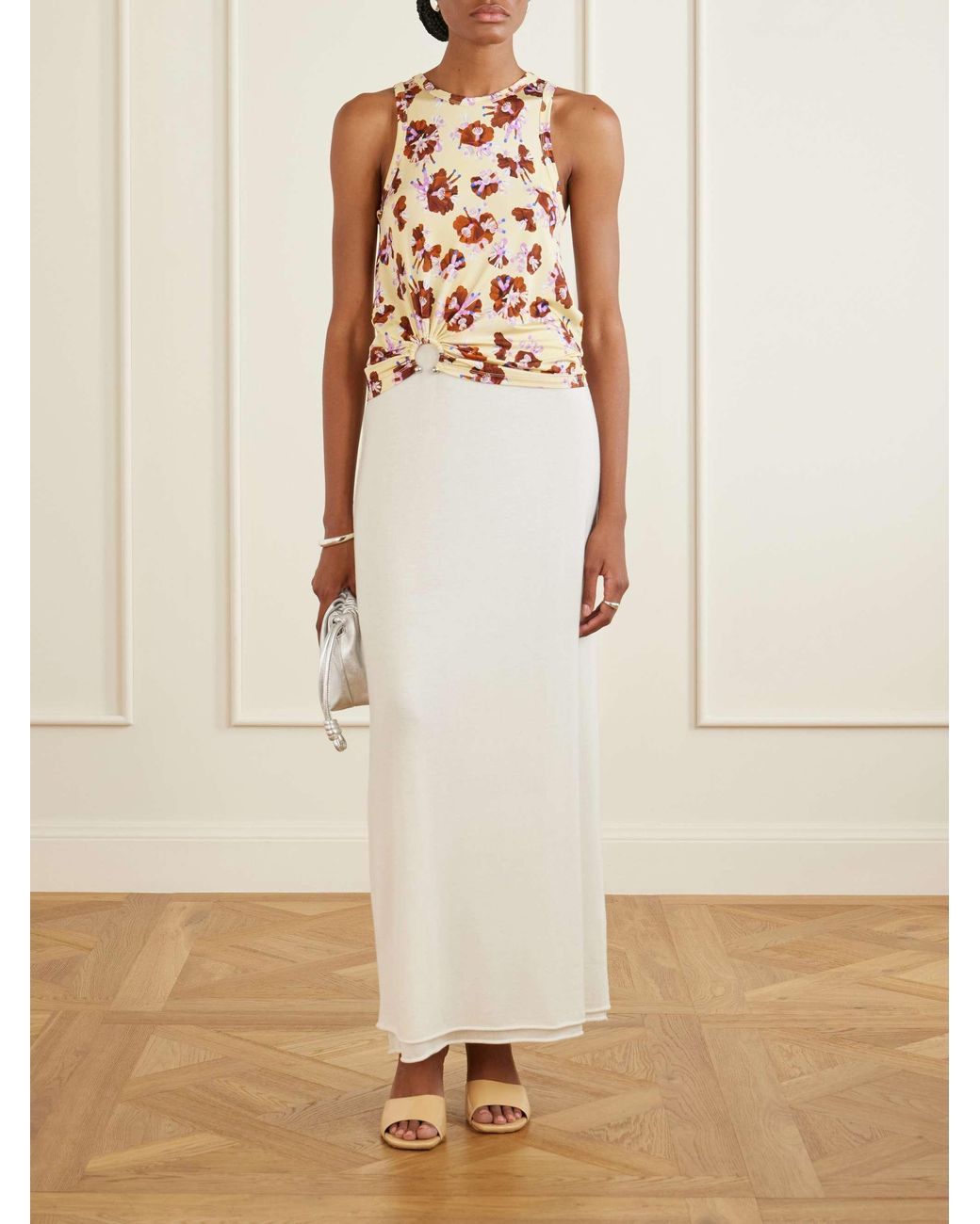 Rabanne Natural Floral-Pattern Ring-Detail Top