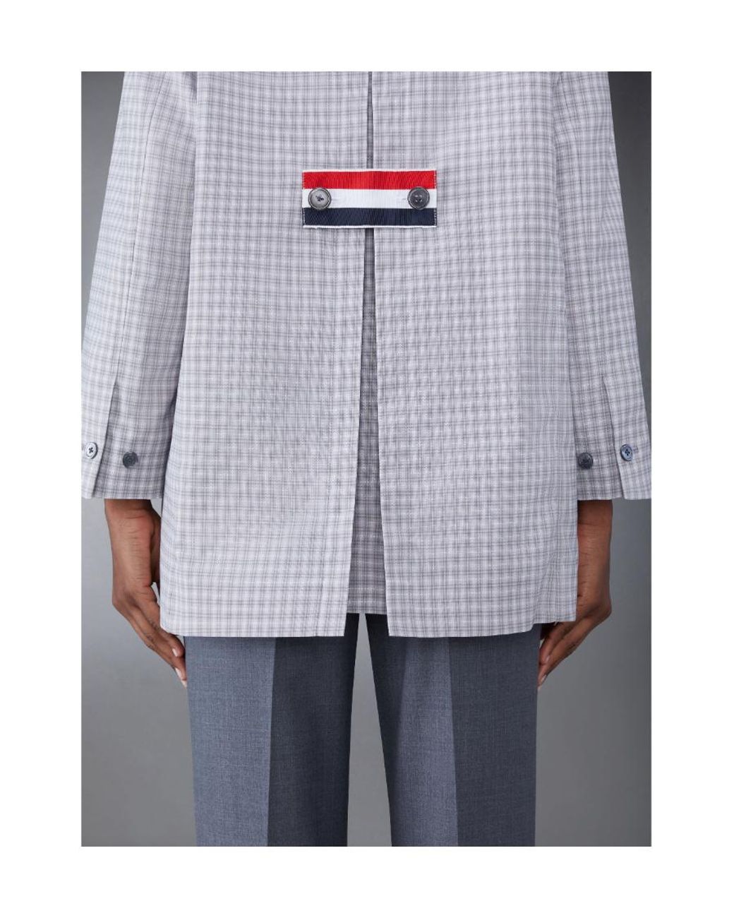 Thom Browne Blue Check-Pattern Buttoned Coat