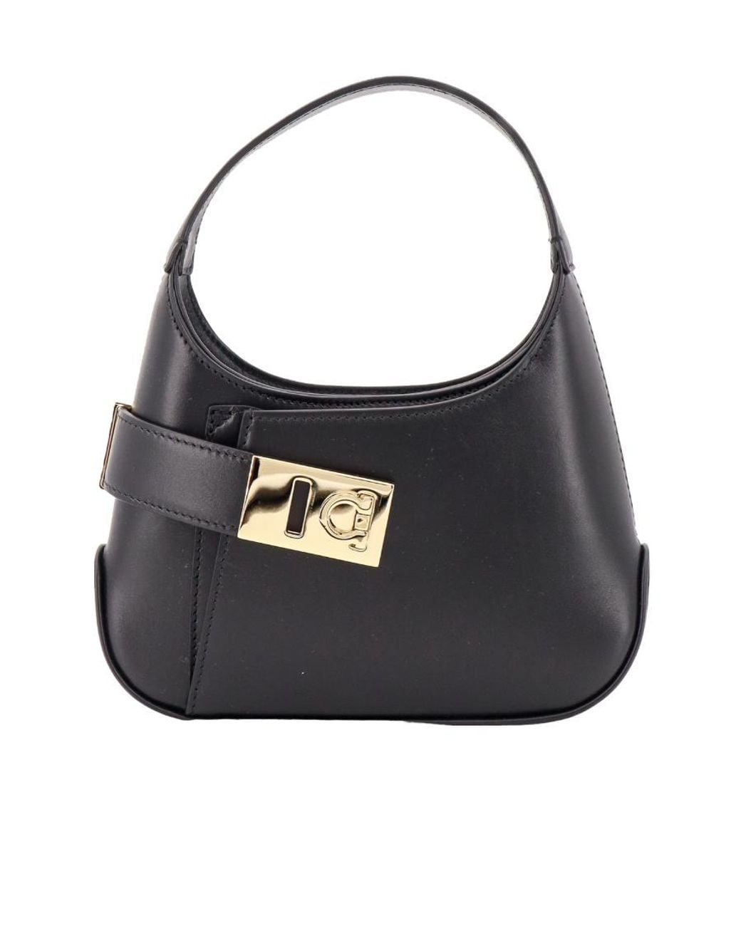 Ferragamo Black Ferragamo Logo Plaque Gancini Buckled Hobo Bag