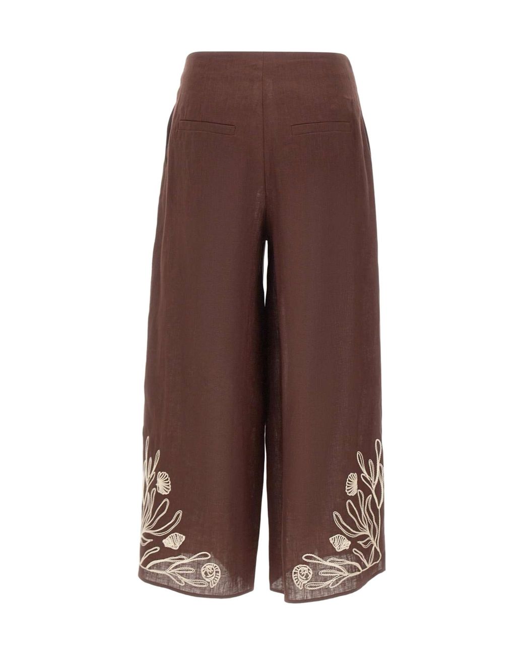 Marella Brown Embroidered Wide-Leg Pants
