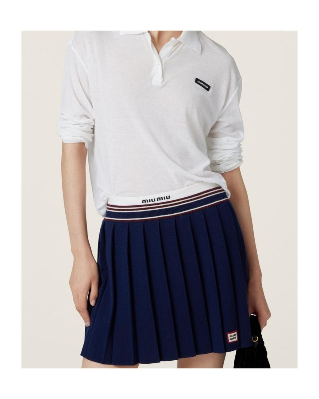 Miu Miu Ribbed Jersey Polo Shirt in White | Lyst