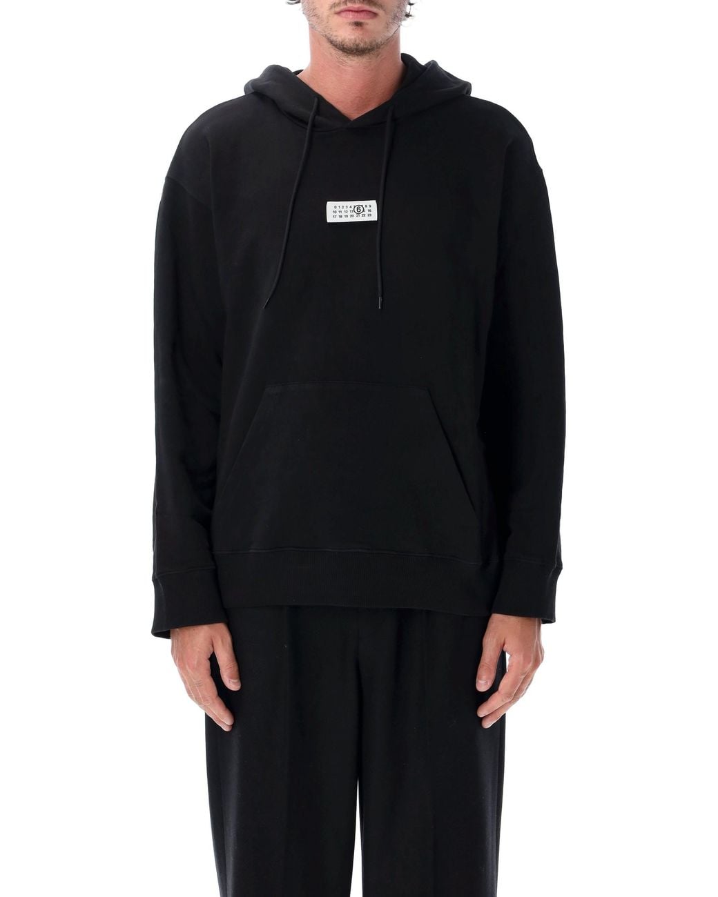 MM6 by Maison Margiela Black Logo-Patch Drawstring Hoodie for men