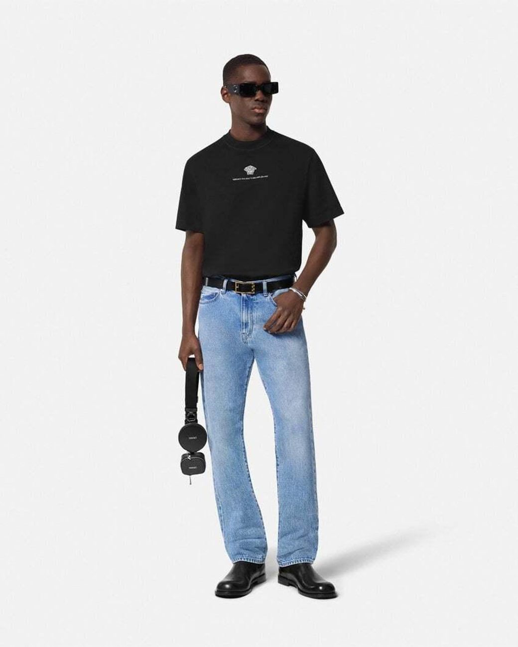 Versace Black Medusa Milano Embroidered Crewneck T-Shirt for men