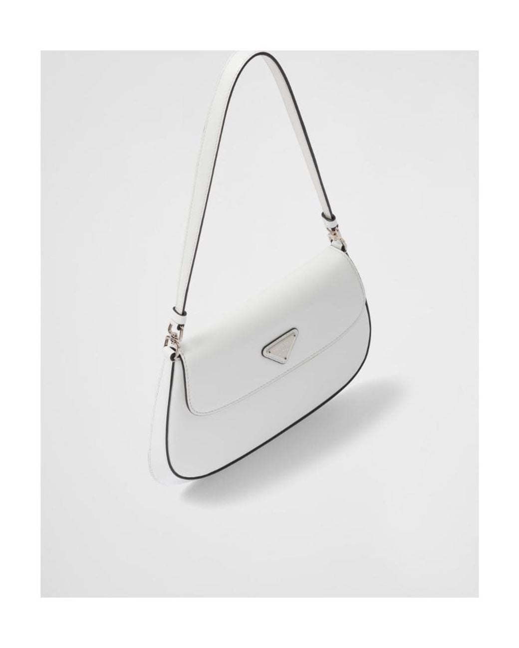 Prada White Cleo Brushed Leather Shoulder Bag With Flap